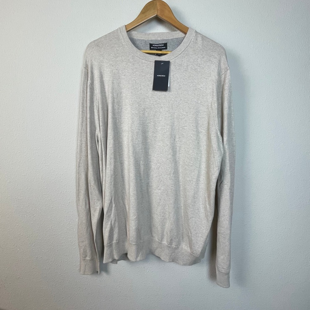 Nordstrom Men's 2XL Cotton Cashmere Crewneck Sweater Ivory Sand Heather Soft